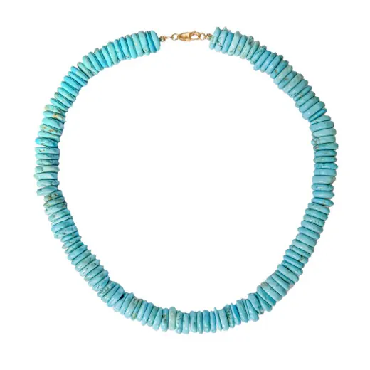 Turquoise disc-bead necklace with a gold clasp